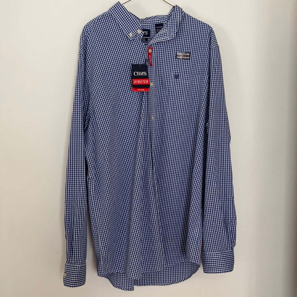 Chaps XL Blue & White Striped Dress Shirt